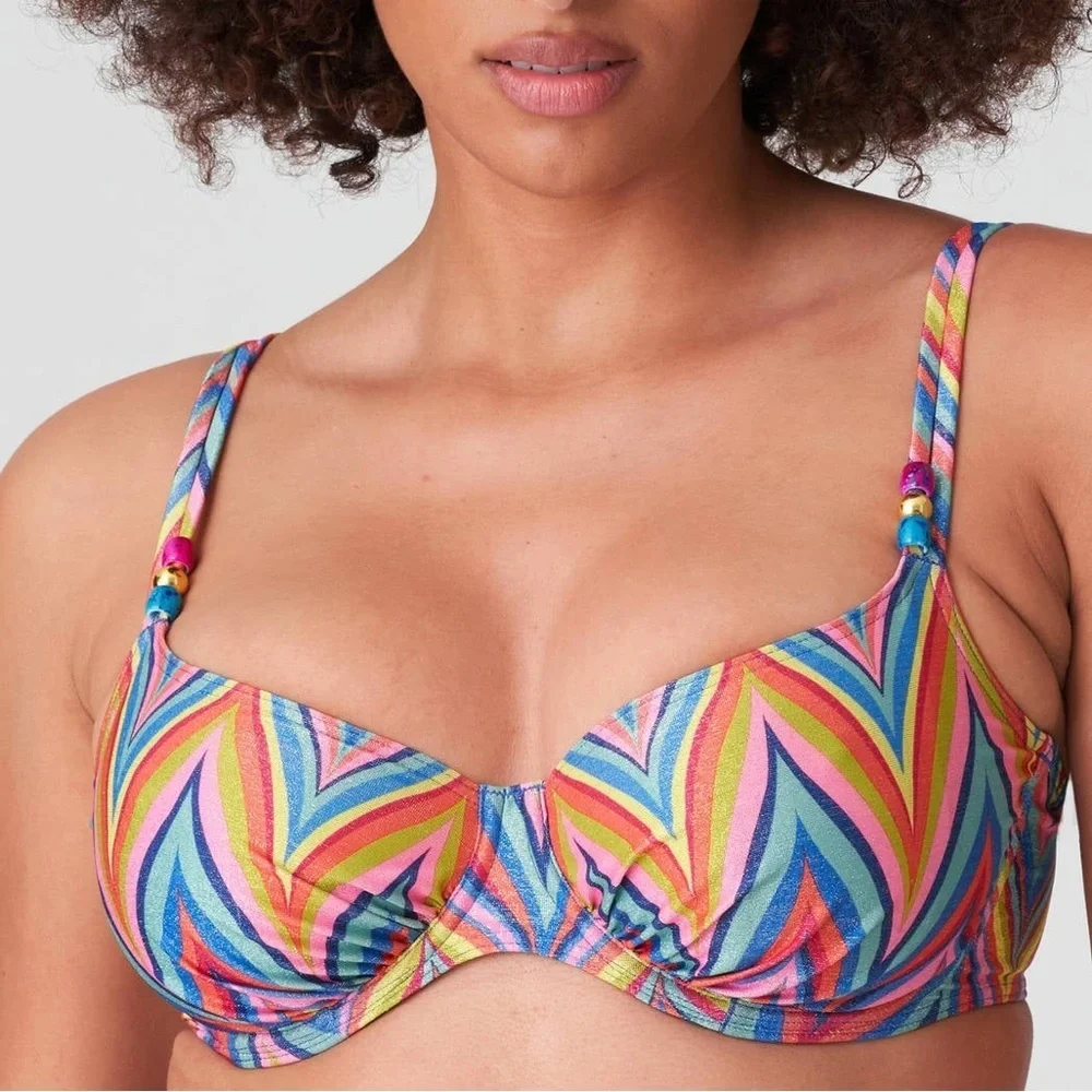 PRIMADONNA Kea Interlocking Bikini top in rainbow paradise size 32G